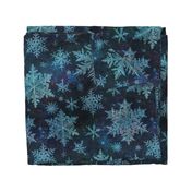 Large // Icy snowflake crystals on navy blue 