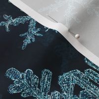 Large // Icy snowflake crystals on navy blue 