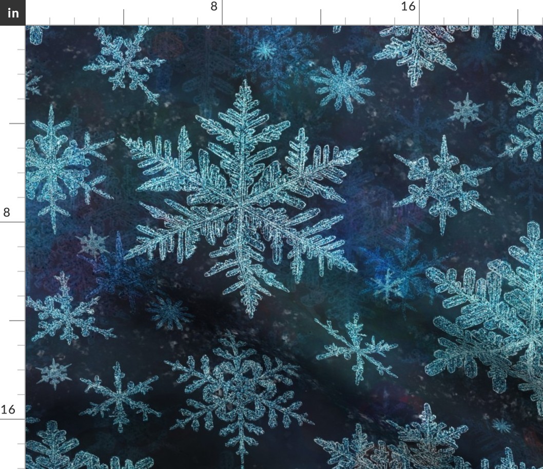 Large // Icy snowflake crystals on navy blue 