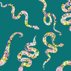 Floral Garden Snakes // Teal