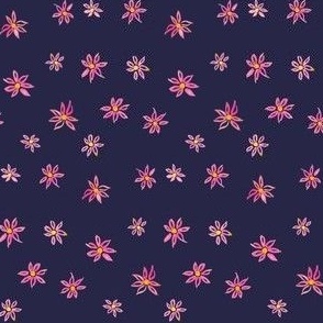 Ditsy Blooms // Bright Pink on Navy