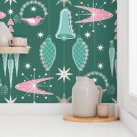 Retro Frosted Christmas / Mid Mod / Atomic / Ornaments / Blue Green Pink / Large