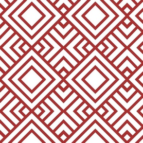 Geometric Diamonds Squares Red on White