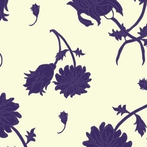 Damask-purple-on-cream scattered floral