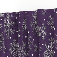 Silver snowflakes ice crystals on plum purple