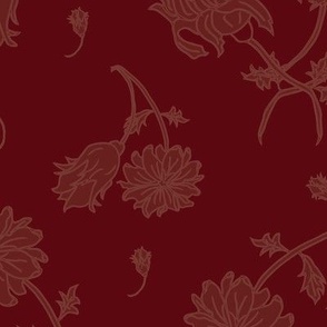 Damask-red - scattered floral