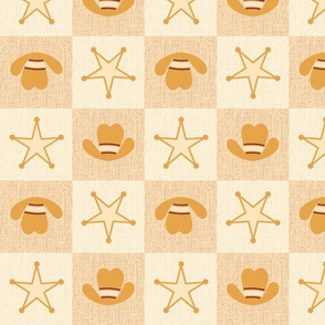 Southwestern Cowboy Hats and Stars in Mustard Cheater Quilt
