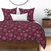 Wine Red silver glitter snowflakes Christmas Fabric