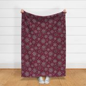 Wine Red silver glitter snowflakes Christmas Fabric