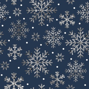Snowflakes navy blue silver winter Fabric