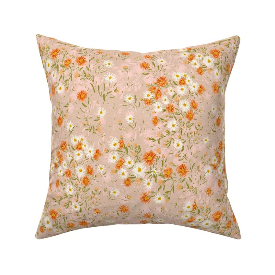 Watercolor Fall Asters ( orange-taupe-green) 12"