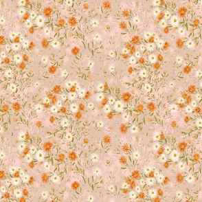 Watercolor Fall Asters ( orange-taupe-green) 12"