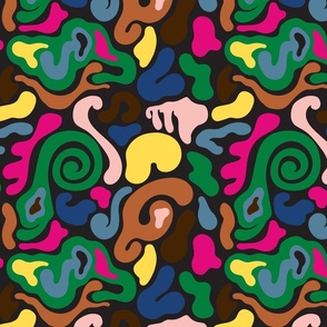 1960s Trippy Hippie Utopian Psychedelic Swirls on black