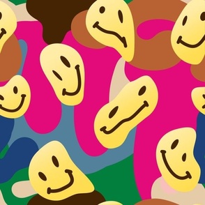 1990s Melting Smiley Face Pattern on Hippie background