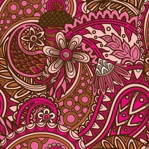 Pink and Tan Hippie 1960s Paisley Pattern