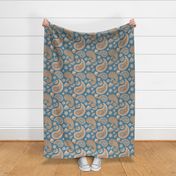 1960s Autumn Themed Blue Paisley Print