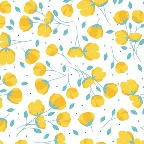 Yellow Cups Scattered Floral - Medium Scale