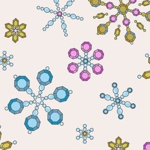 599 - Large scale Snowflake in faux beads and crystals, pastel turquoise, pink and yellow:  for wallpaper and home decor, Christmas tablecloths and accessories