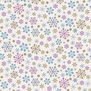 599 - Small scale Snowflake in faux beads and crystals, pastel turquoise, pink and yellow: for wallpaper and home decor, Christmas tablecloths and accessories