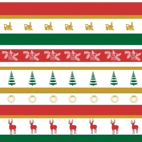 Stripe with Christmas motifs, red, green, gold, white