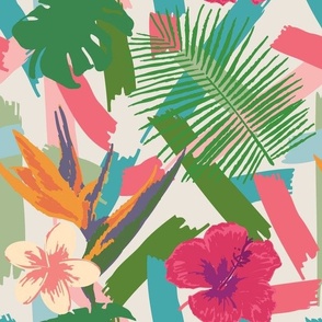 1980s Brushy Casual Tropical Flowers and Plants