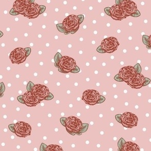 Cottagecore Baby Rosebud Pattern with Polka Dots on Pink