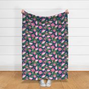 Pink Mimosa Scattered Floral on Navy Lg Scale