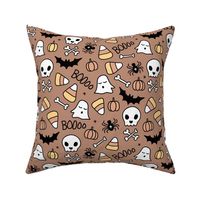 Little halloween candy skulls spider friends and bats kids pumpkin season girls seventies neutral beige brown sienna LARGE