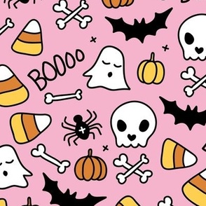 Little halloween candy skulls spider friends and bats kids pumpkin season girls pink orange yellow LARGE