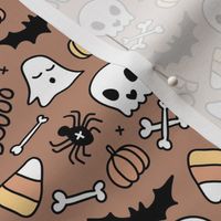 Little halloween candy skulls spider friends and bats kids pumpkin season girls seventies neutral beige brown sienna