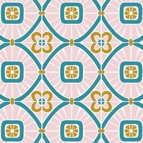 Moroccan tiles - rich green, pink and gold - small