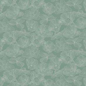 Anemones Line Art I M size I 24'' I on Jade green