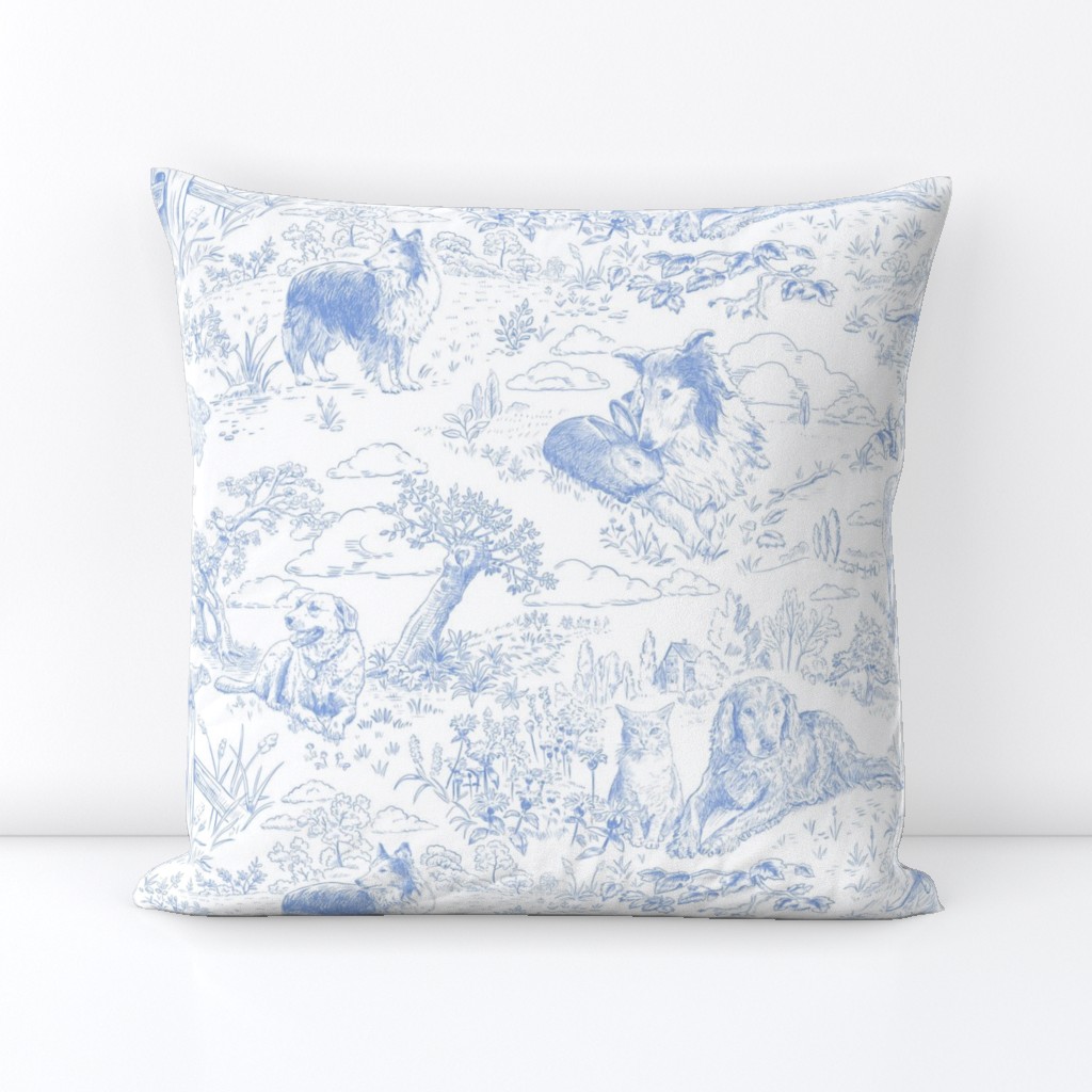 Country Dogs Toile Light Blue