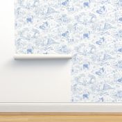 Country Dogs Toile Light Blue Wallpaper | Spoonflower