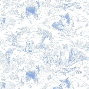 Country Dogs Toile Light Blue