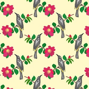 Camellia & Honeyeater Chinoiserie - custard cream, medium to large 