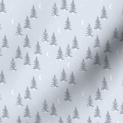 Christmas forest pine trees and snowflakes winter night new magic moon boho ice blue gray SMALL