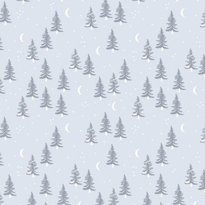 Christmas forest pine trees and snowflakes winter night new magic moon boho ice blue gray SMALL