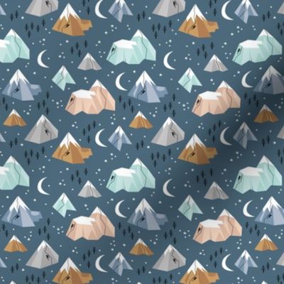 Geometric blue mountains climbing and bouldering new moon night winter cool blue gray SMALL 