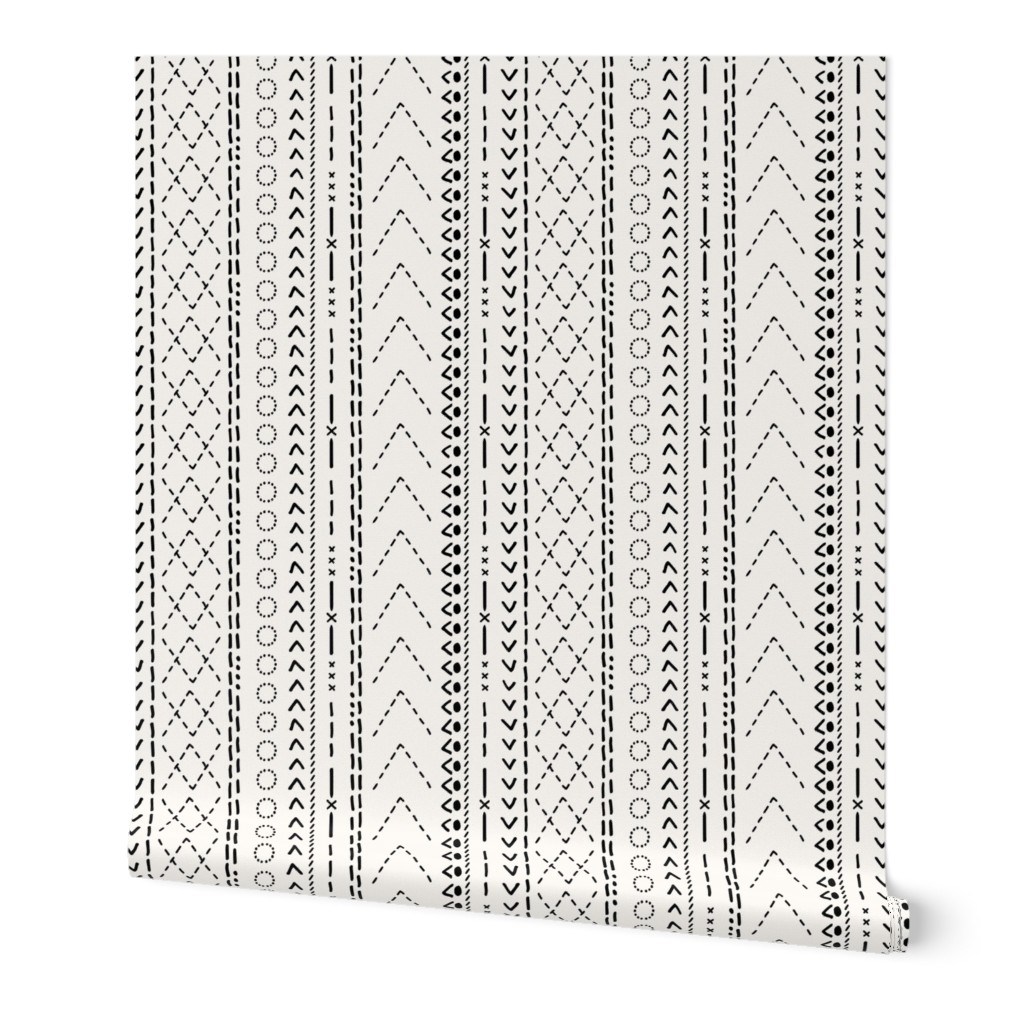 Minimal mudcloth bohemian mayan abstract indian summer aztec design off white black flipped JUMBO