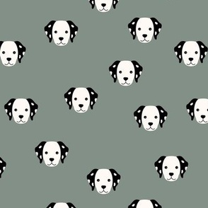 Little dalmatian puppy face irregular dog design scandinavian modern black and white on olive sage green