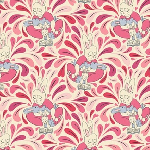 mother rabbit with baby bunnies-pink-medium scale