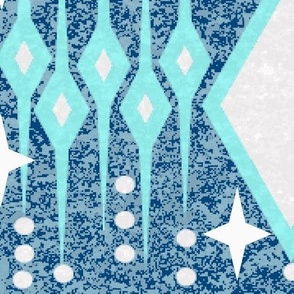 Funky Boho Icicles - Abstract  Mid Century - On Crackled Denim Blue