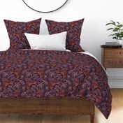 ★ SPOOKY JUNGLE ★ Spiders and Spiderwebs + Monstera, Banana Leaves and Tropical flowers / Plum Purple + Orange - Small Scale / Collection : Welcome to the Jungle – Wild Tropical Prints