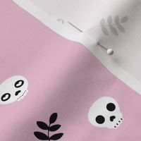 minimalist skulls and boho leaves for fall and halloween on soft pink girls