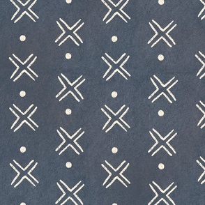 Mud Cloth Cross Dots - pale dark blue and white
