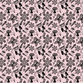 Folkart Forest Pattern on Cotton Candy Pink