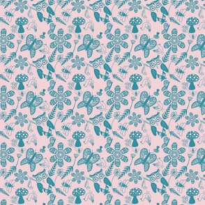 Folk Art Forest Pattern Cotton Candy Pink and Lagoon Blue