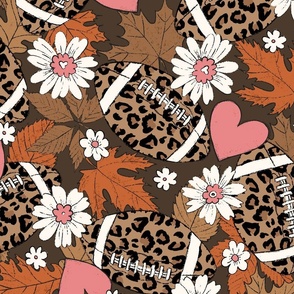 Leopard Fall Floral Football  - extra large scale