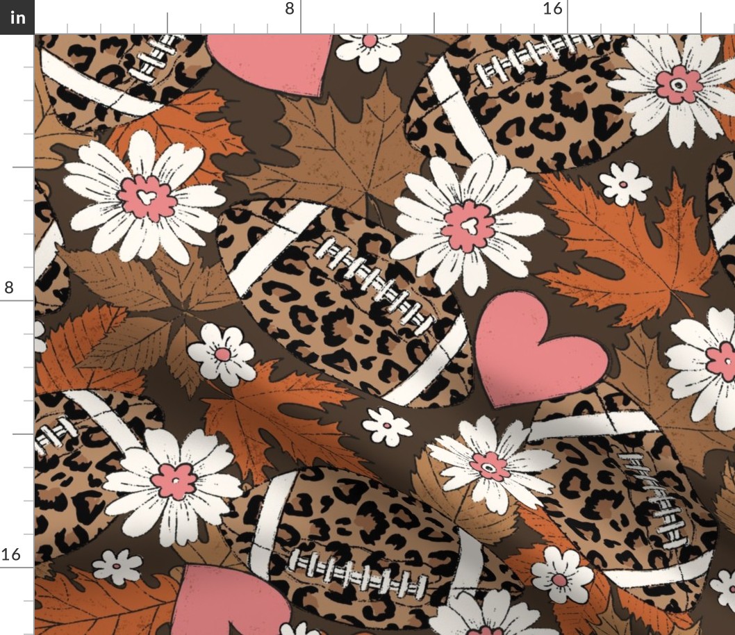 Leopard Fall Floral Football  - extra large scale